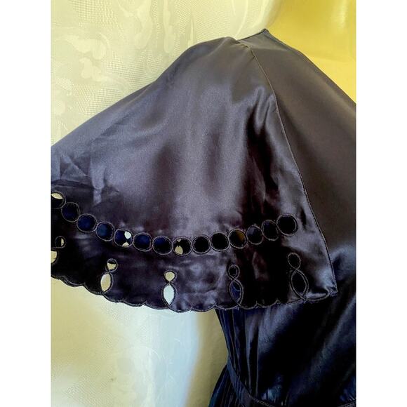 See By Chloe Silk Dress Satin Blue Navy V Neck Short Flutter Sleeve Eyel… - Picture 6 of 9